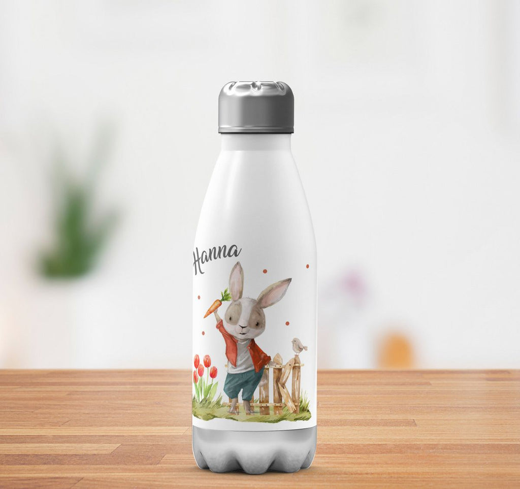 Thermo Trinkflasche Lachender Hase mit Wunschname - von Mikalino