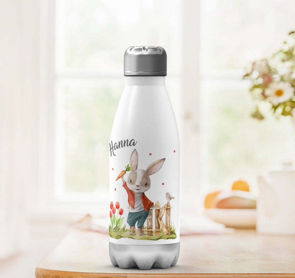 Thermo Trinkflasche Lachender Hase mit Wunschname - von Mikalino