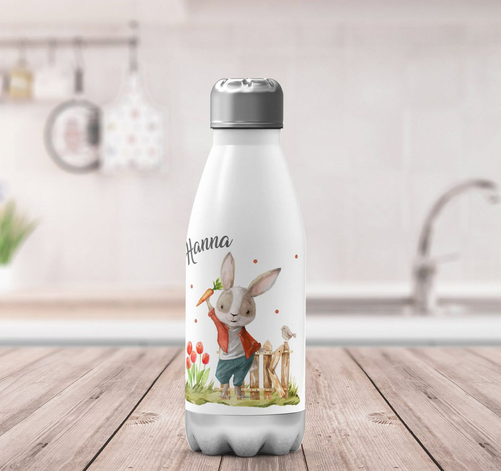 Thermo Trinkflasche Lachender Hase mit Wunschname - von Mikalino