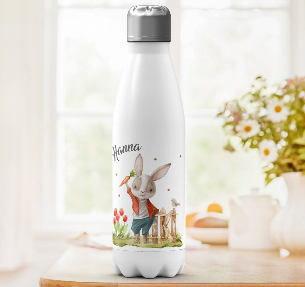 Thermo Trinkflasche Lachender Hase mit Wunschname - von Mikalino