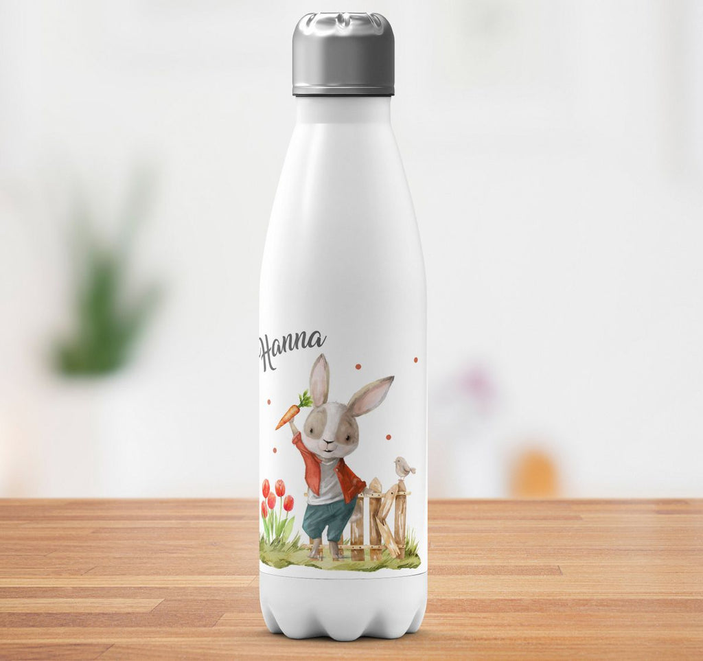 Thermo Trinkflasche Lachender Hase mit Wunschname - von Mikalino