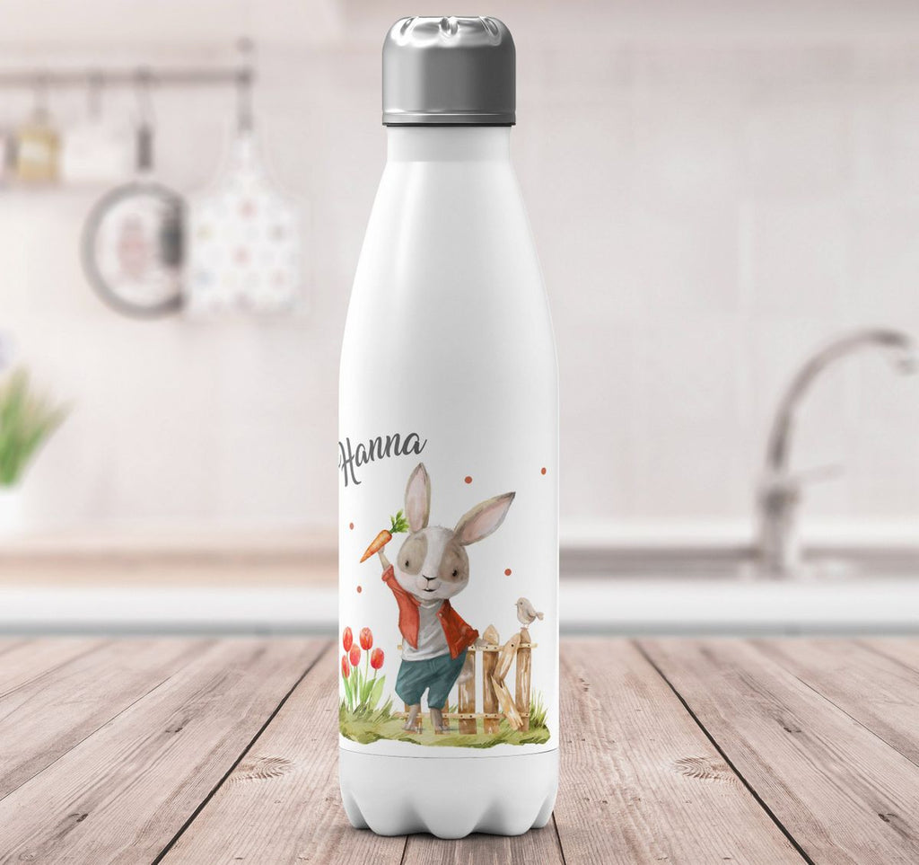 Thermo Trinkflasche Lachender Hase mit Wunschname - von Mikalino