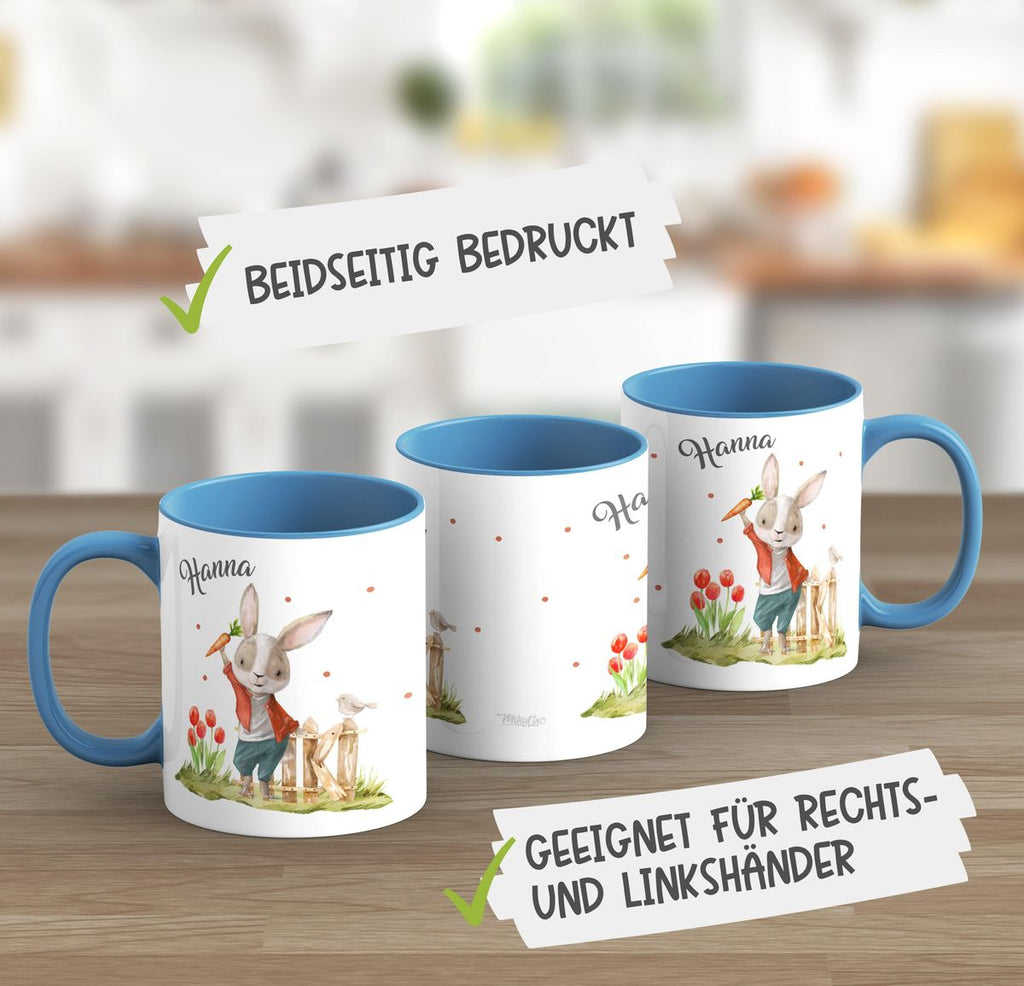 Keramik Tasse Lachender Hase mit Wunschname - von Mikalino