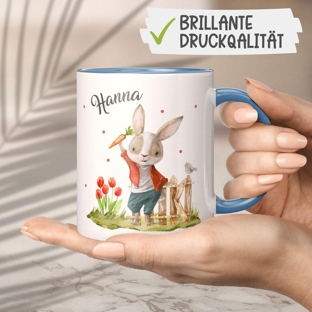 Keramik Tasse Lachender Hase mit Wunschname - von Mikalino