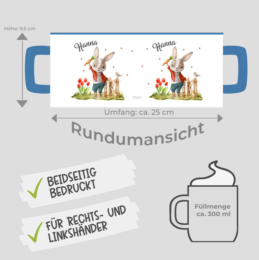 Keramik Tasse Lachender Hase mit Wunschname - von Mikalino