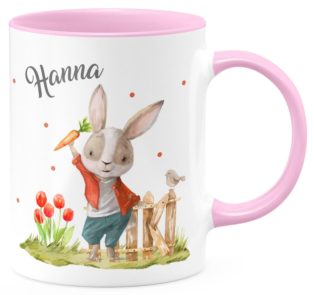 Keramik Tasse Lachender Hase mit Wunschname - von Mikalino