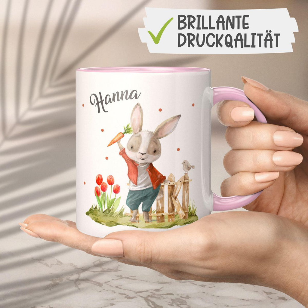 Keramik Tasse Lachender Hase mit Wunschname - von Mikalino