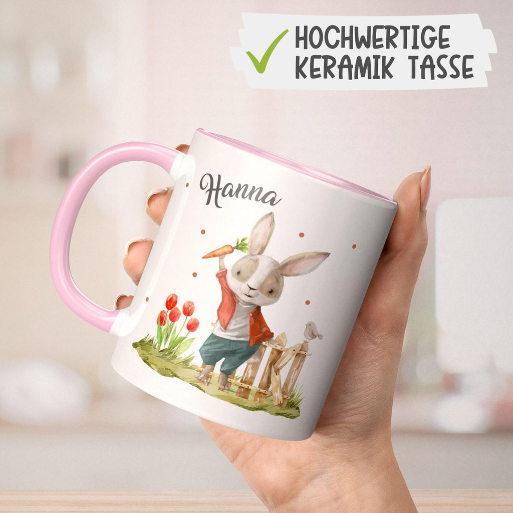 Keramik Tasse Lachender Hase mit Wunschname - von Mikalino