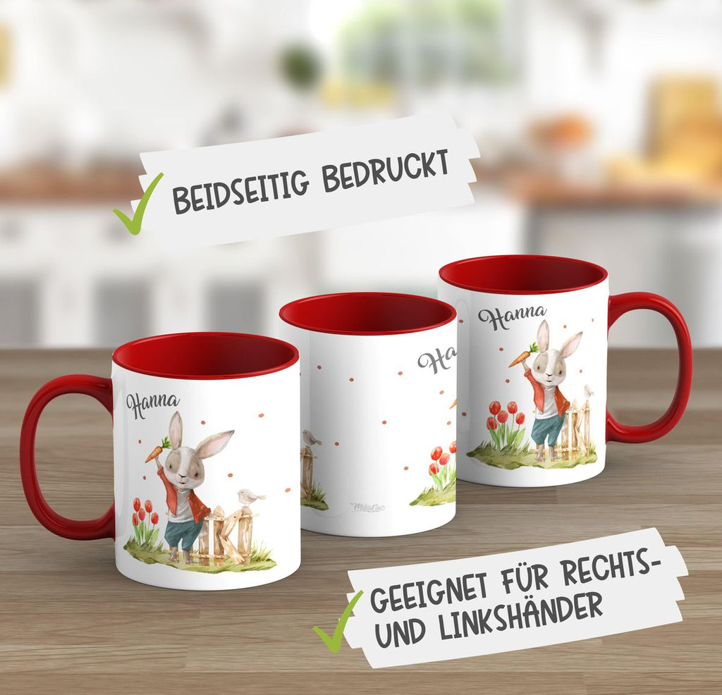 Keramik Tasse Lachender Hase mit Wunschname - von Mikalino