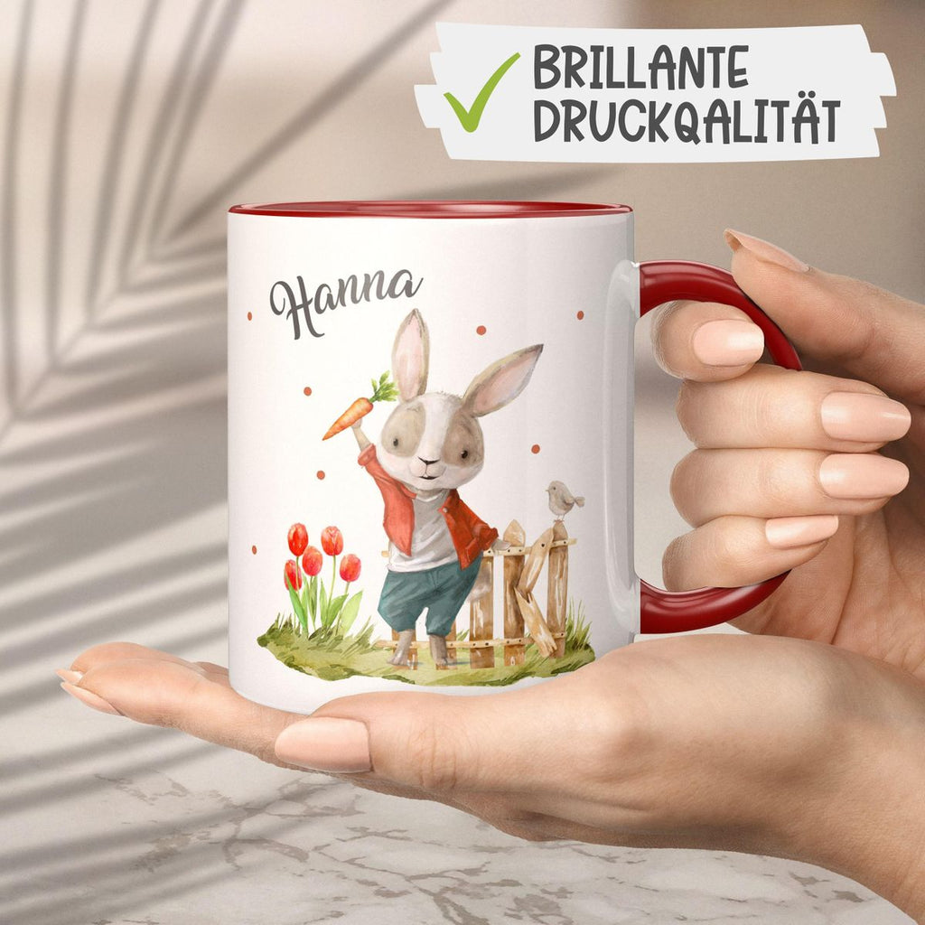 Keramik Tasse Lachender Hase mit Wunschname - von Mikalino