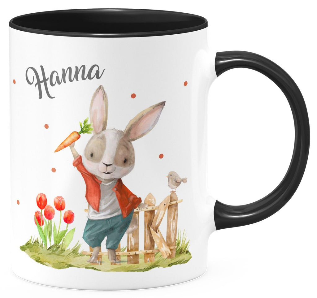 Keramik Tasse Lachender Hase mit Wunschname - von Mikalino