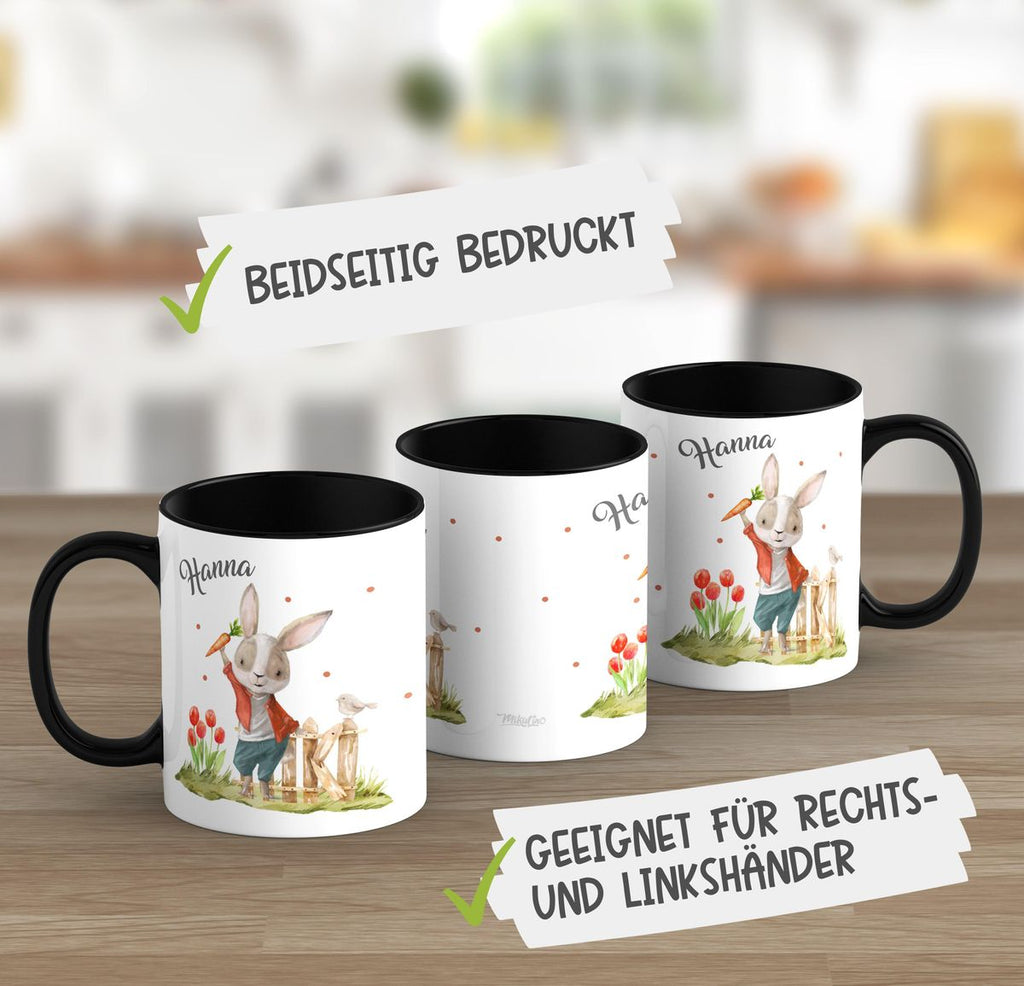 Keramik Tasse Lachender Hase mit Wunschname - von Mikalino