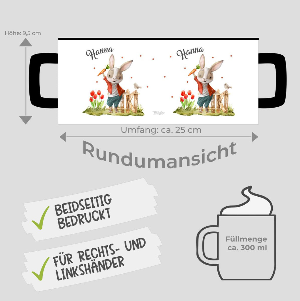 Keramik Tasse Lachender Hase mit Wunschname - von Mikalino