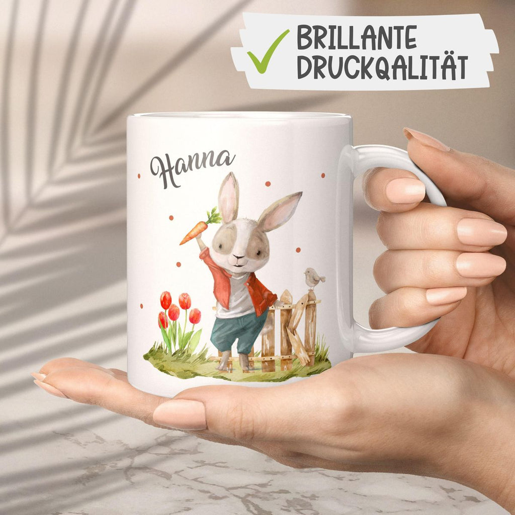 Keramik Tasse Lachender Hase mit Wunschname - von Mikalino