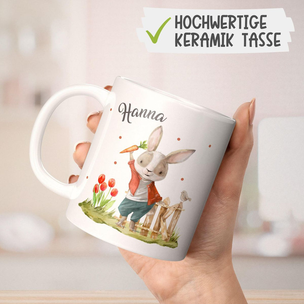 Keramik Tasse Lachender Hase mit Wunschname - von Mikalino