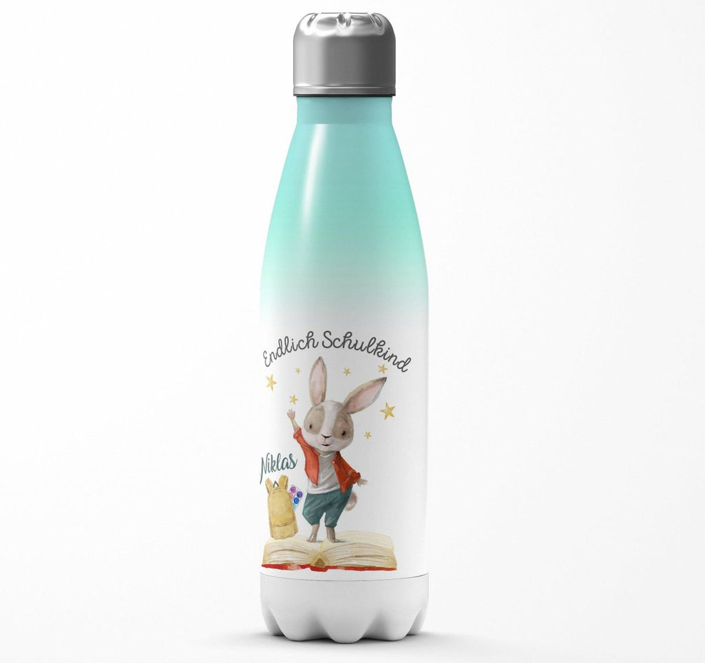 Thermo Trinkflasche Schulkind Lachender Hase mit Wunschname - von Mikalino