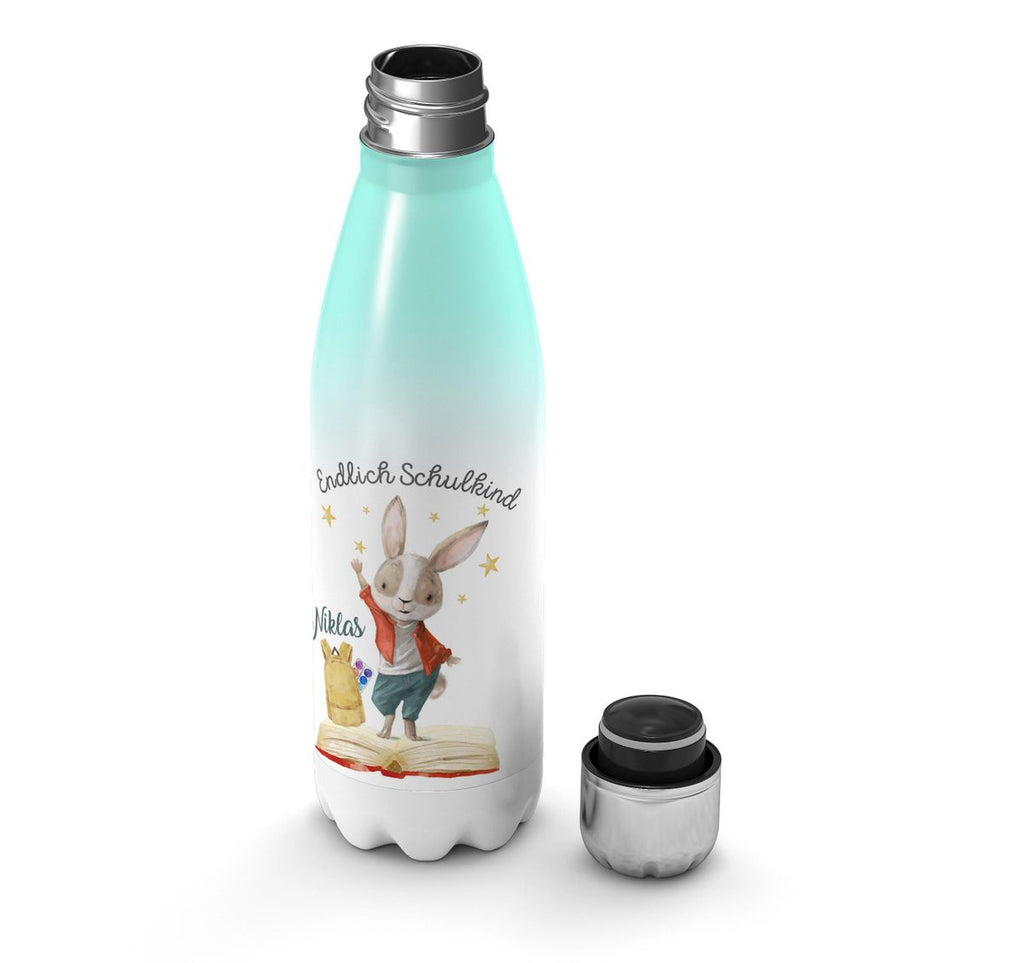 Thermo Trinkflasche Schulkind Lachender Hase mit Wunschname - von Mikalino