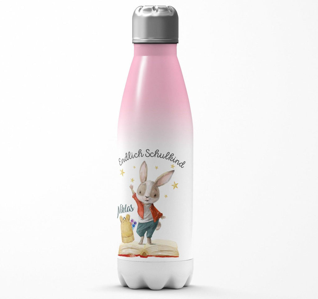 Thermo Trinkflasche Schulkind Lachender Hase mit Wunschname - von Mikalino