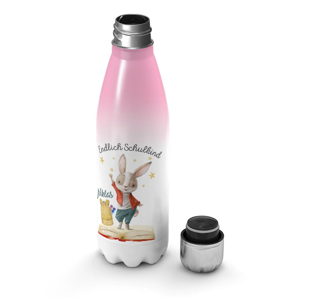 Thermo Trinkflasche Schulkind Lachender Hase mit Wunschname - von Mikalino