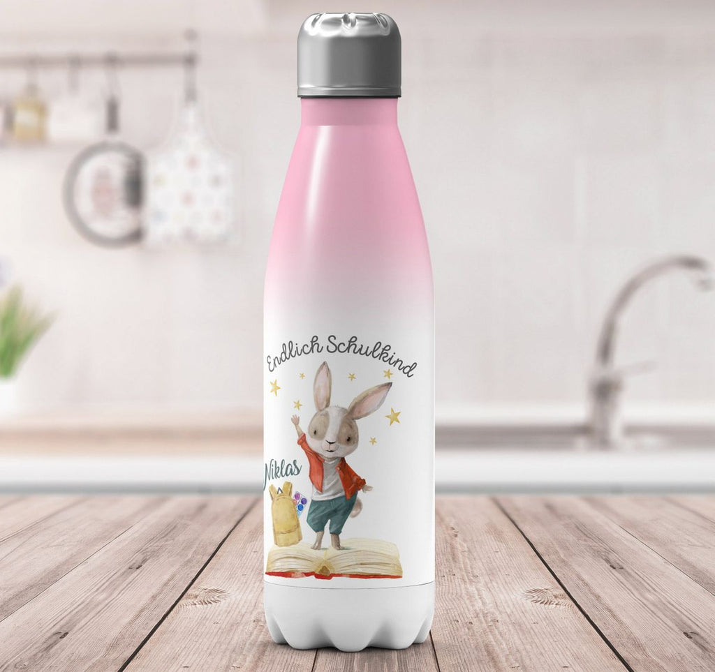 Thermo Trinkflasche Schulkind Lachender Hase mit Wunschname - von Mikalino