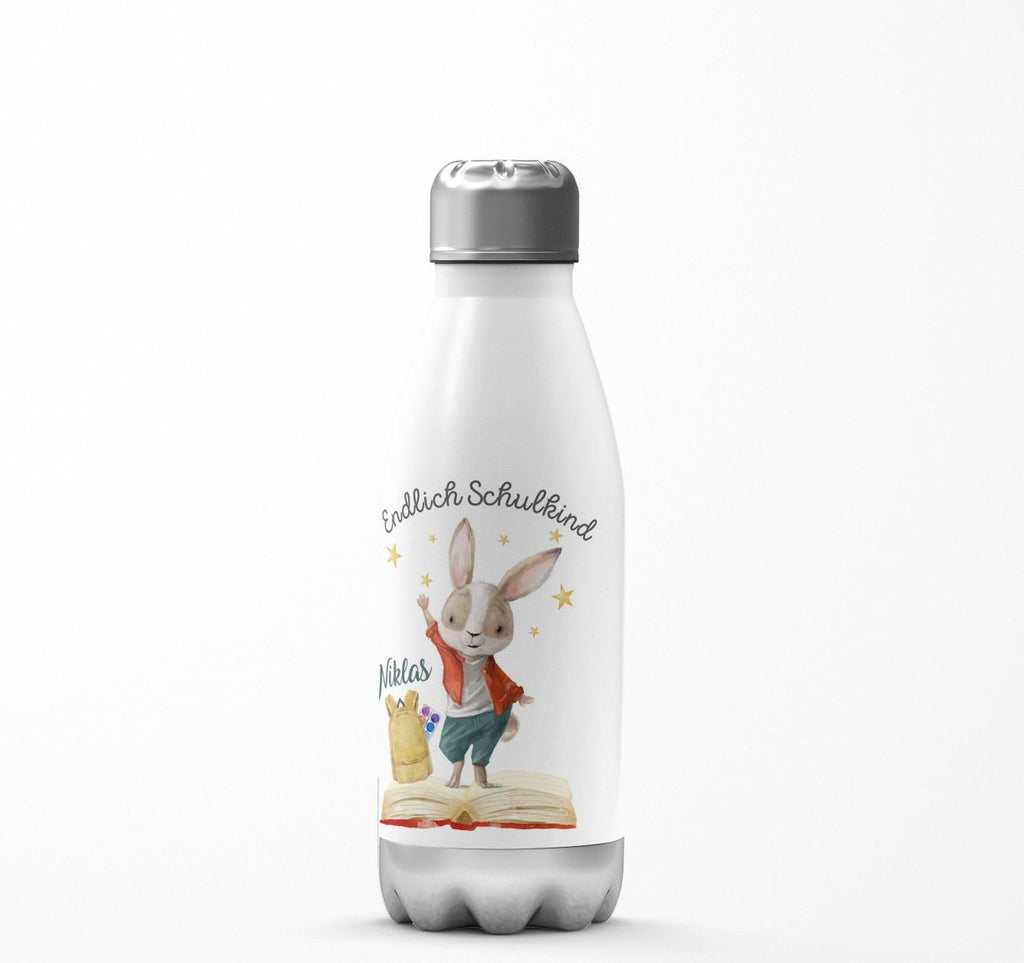 Thermo Trinkflasche Schulkind Lachender Hase mit Wunschname - von Mikalino