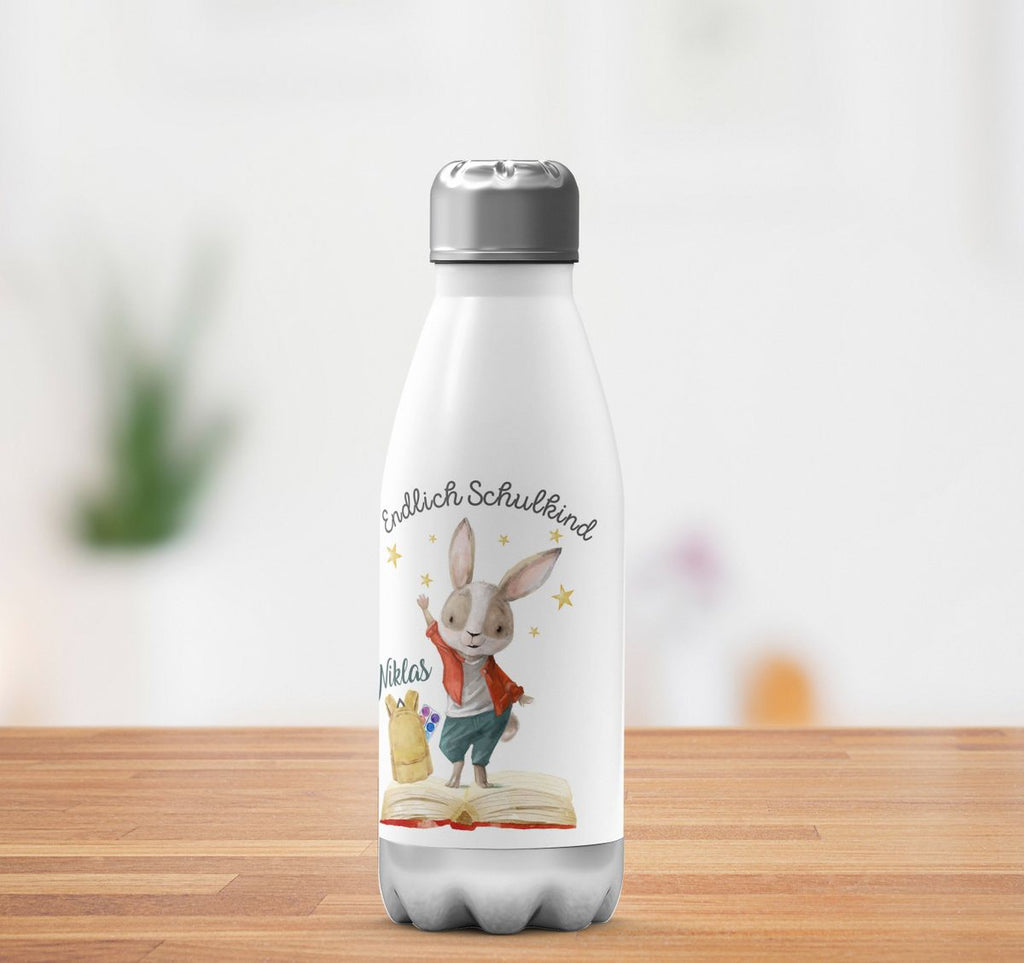 Thermo Trinkflasche Schulkind Lachender Hase mit Wunschname - von Mikalino