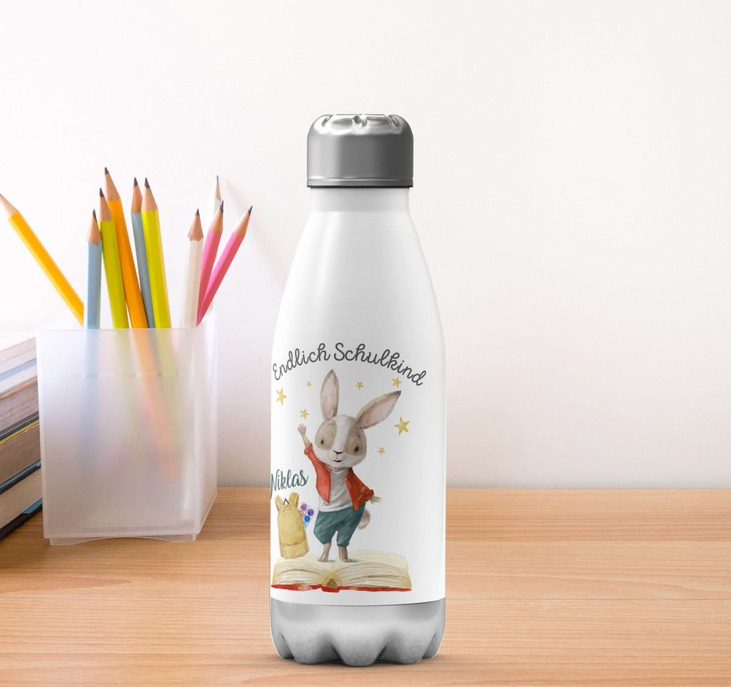 Thermo Trinkflasche Schulkind Lachender Hase mit Wunschname - von Mikalino