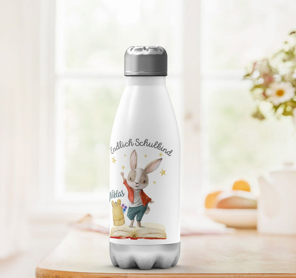 Thermo Trinkflasche Schulkind Lachender Hase mit Wunschname - von Mikalino