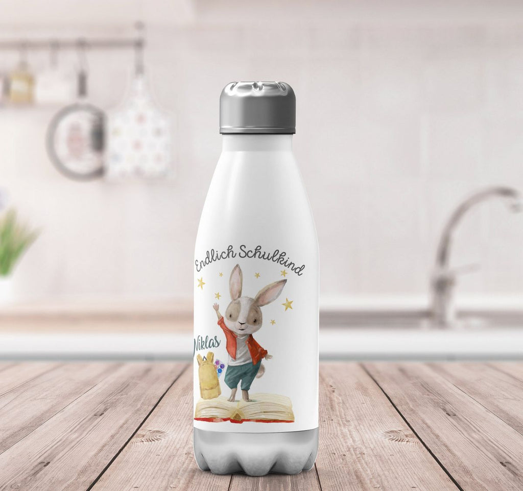 Thermo Trinkflasche Schulkind Lachender Hase mit Wunschname - von Mikalino