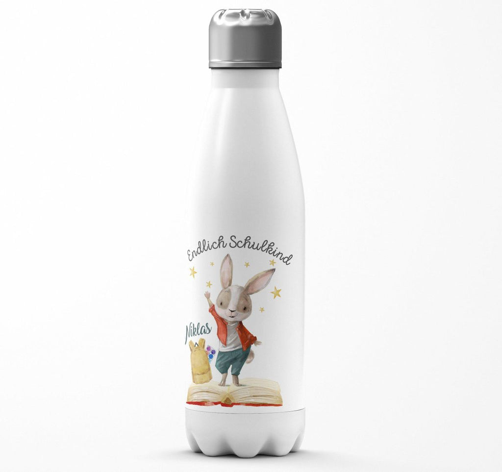 Thermo Trinkflasche Schulkind Lachender Hase mit Wunschname - von Mikalino