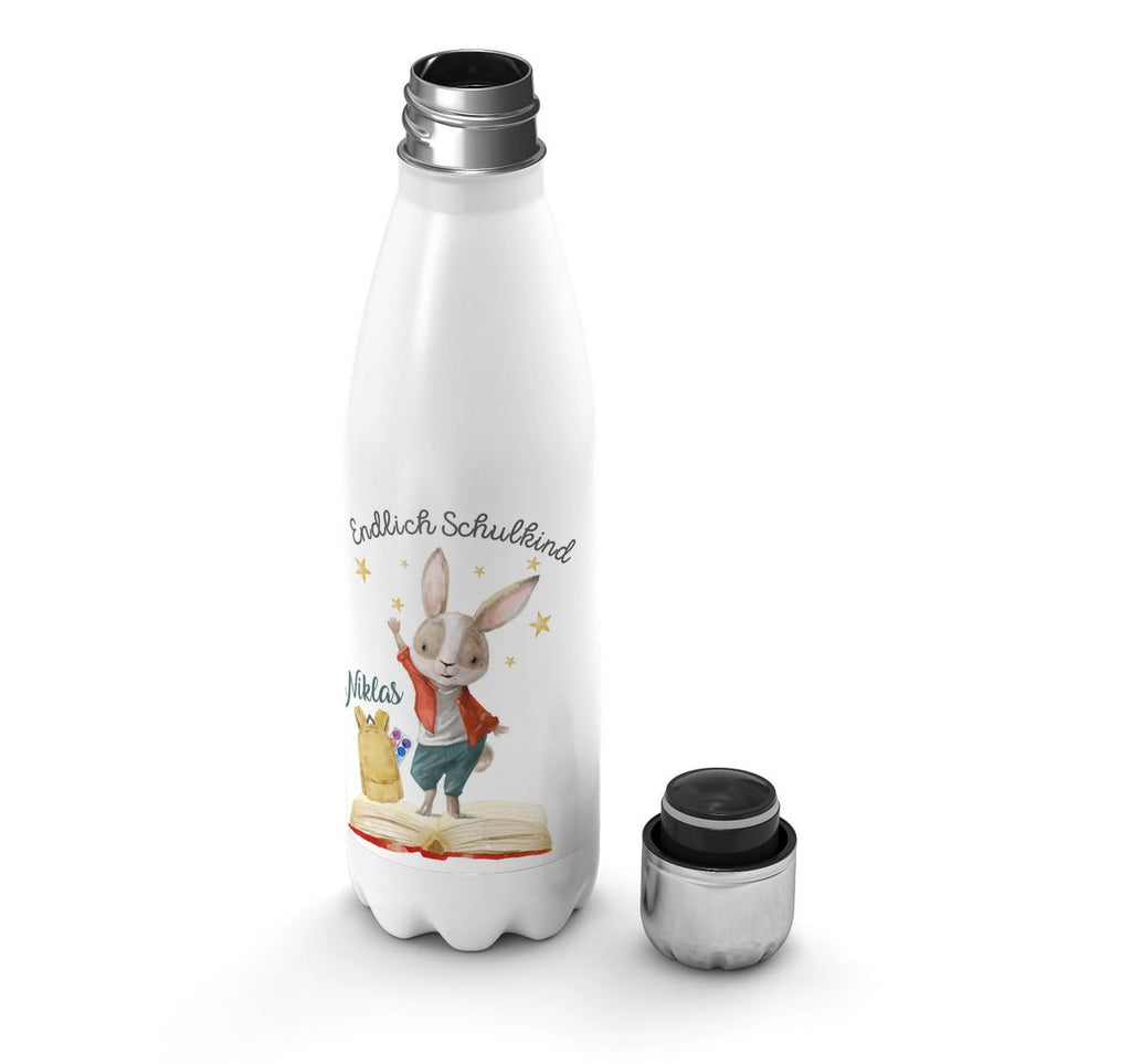 Thermo Trinkflasche Schulkind Lachender Hase mit Wunschname - von Mikalino