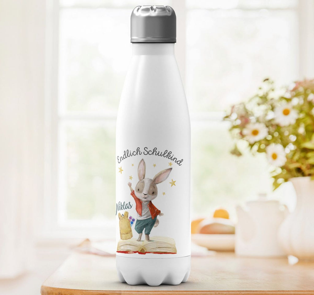 Thermo Trinkflasche Schulkind Lachender Hase mit Wunschname - von Mikalino