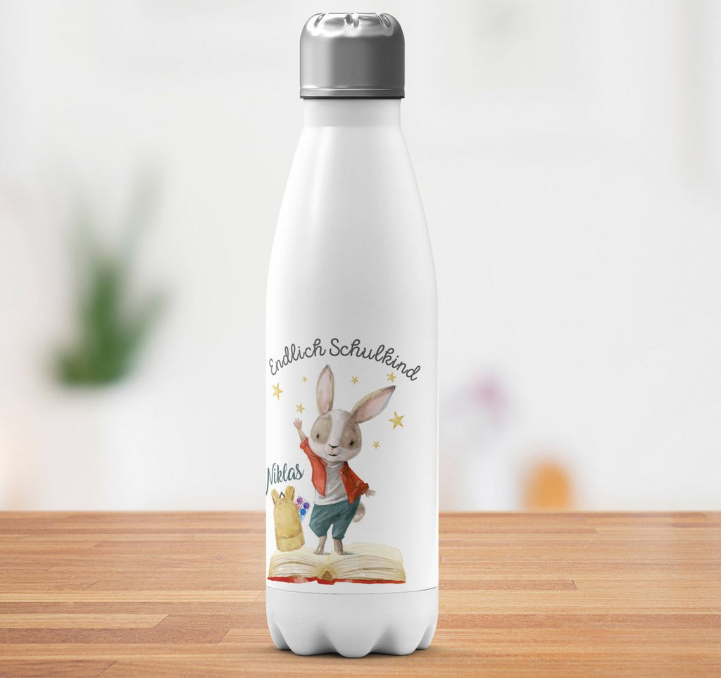 Thermo Trinkflasche Schulkind Lachender Hase mit Wunschname - von Mikalino