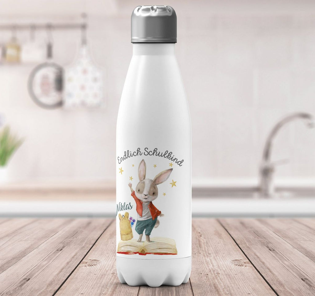 Thermo Trinkflasche Schulkind Lachender Hase mit Wunschname - von Mikalino