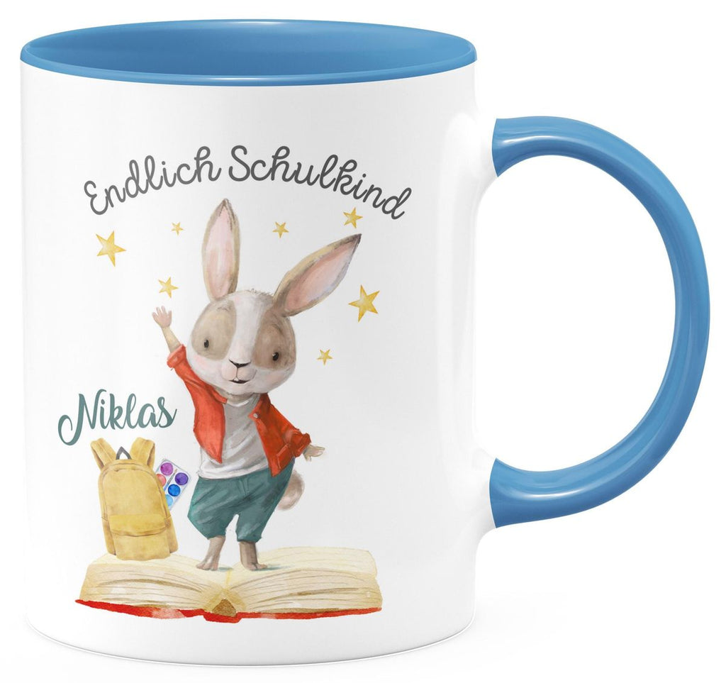 Keramik Tasse Schulkind Lachender Hase mit Wunschname - von Mikalino