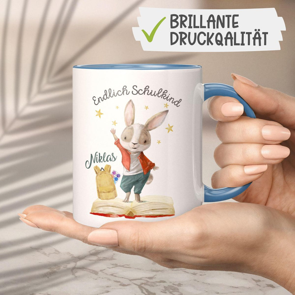 Keramik Tasse Schulkind Lachender Hase mit Wunschname - von Mikalino