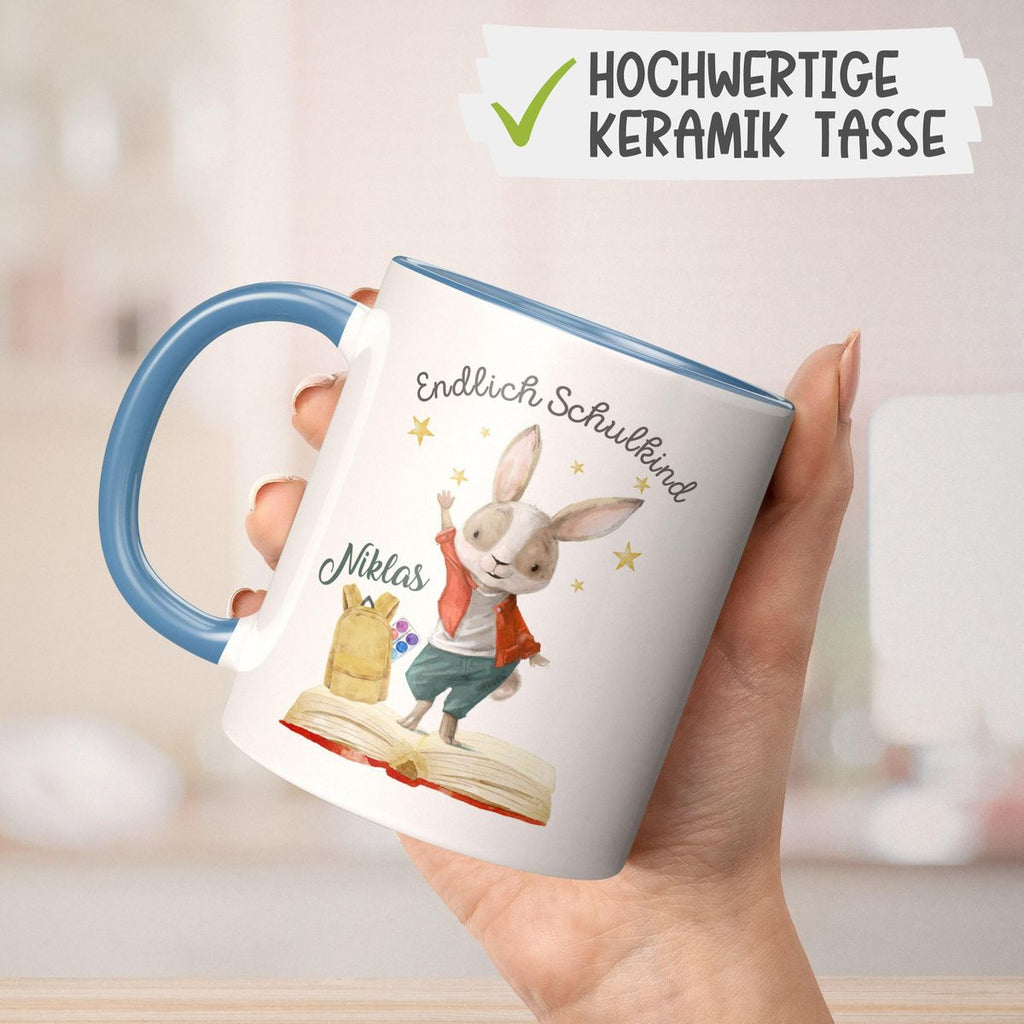 Keramik Tasse Schulkind Lachender Hase mit Wunschname - von Mikalino