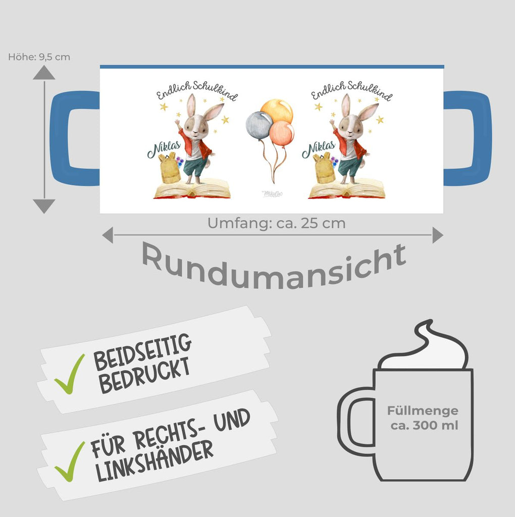 Keramik Tasse Schulkind Lachender Hase mit Wunschname - von Mikalino