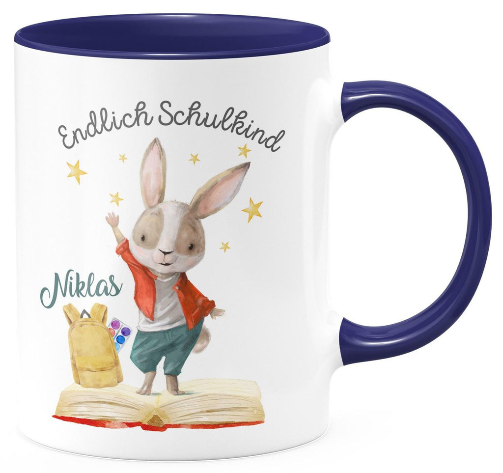 Keramik Tasse Schulkind Lachender Hase mit Wunschname - von Mikalino