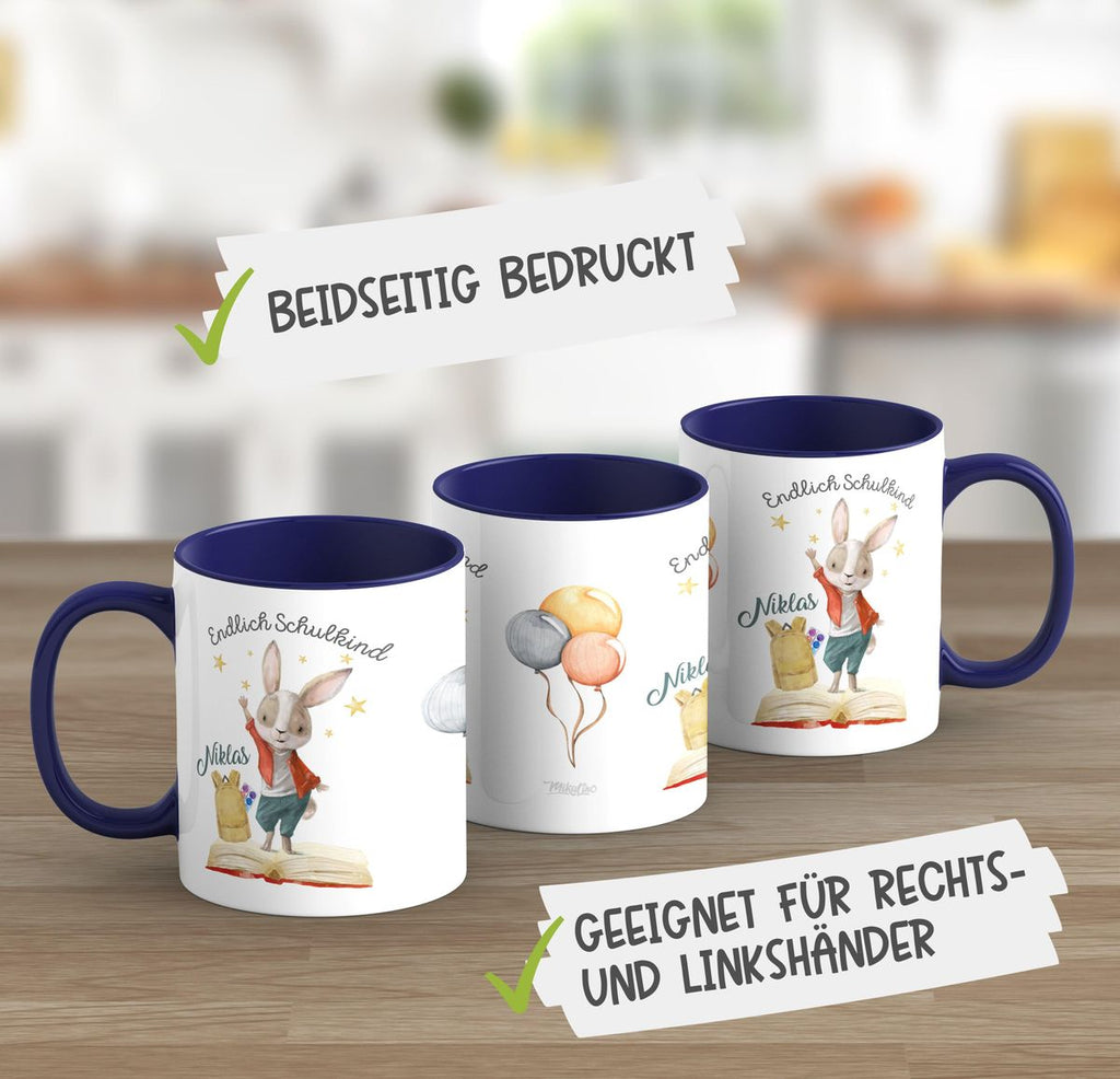 Keramik Tasse Schulkind Lachender Hase mit Wunschname - von Mikalino