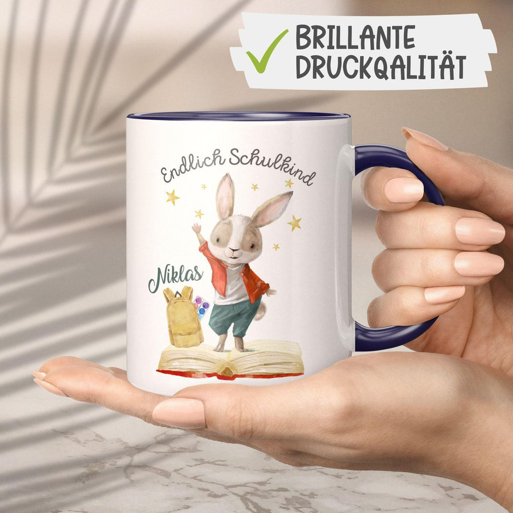 Keramik Tasse Schulkind Lachender Hase mit Wunschname - von Mikalino