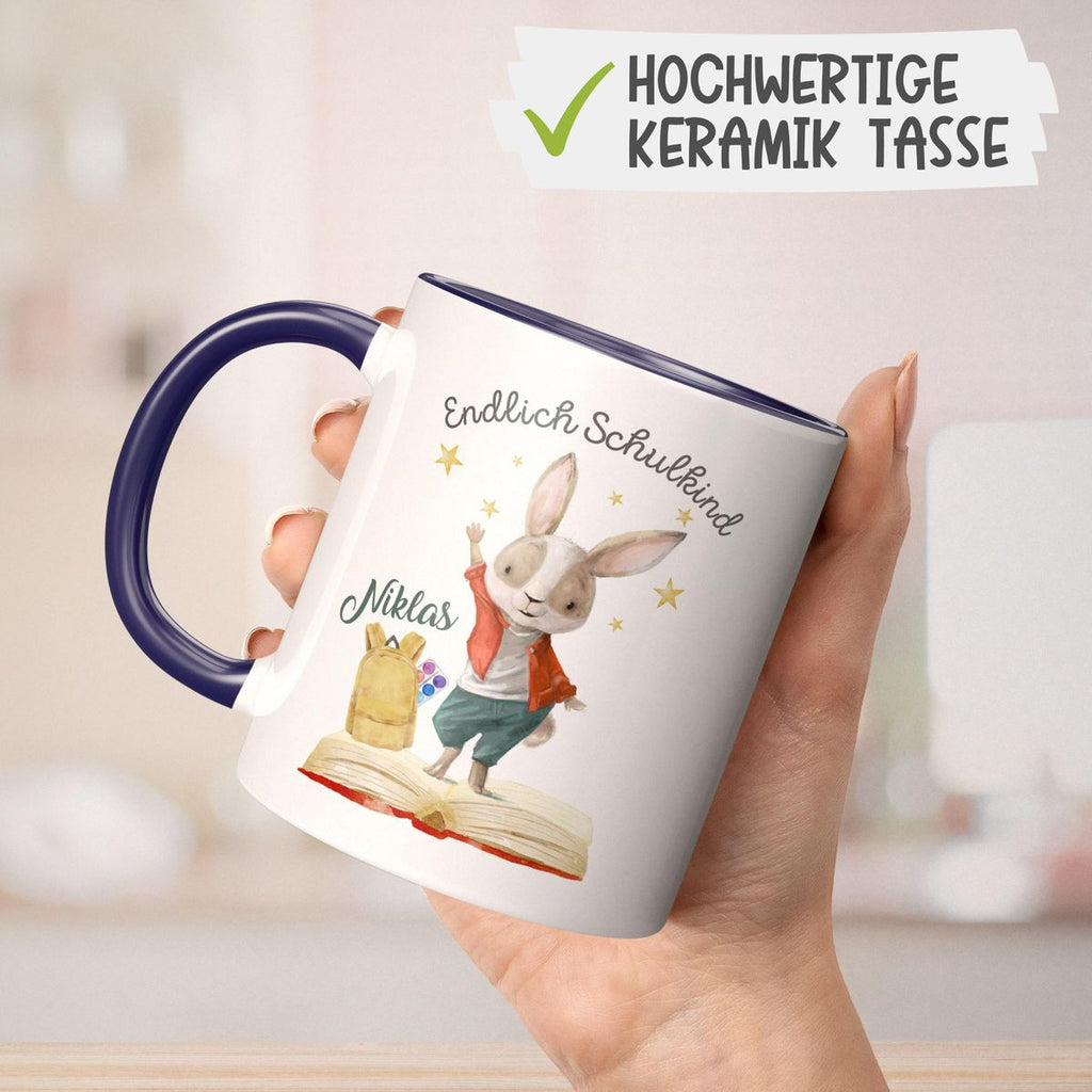 Keramik Tasse Schulkind Lachender Hase mit Wunschname - von Mikalino