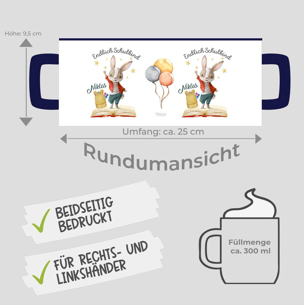 Keramik Tasse Schulkind Lachender Hase mit Wunschname - von Mikalino