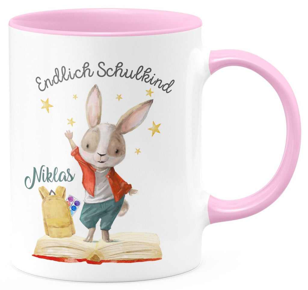 Keramik Tasse Schulkind Lachender Hase mit Wunschname - von Mikalino