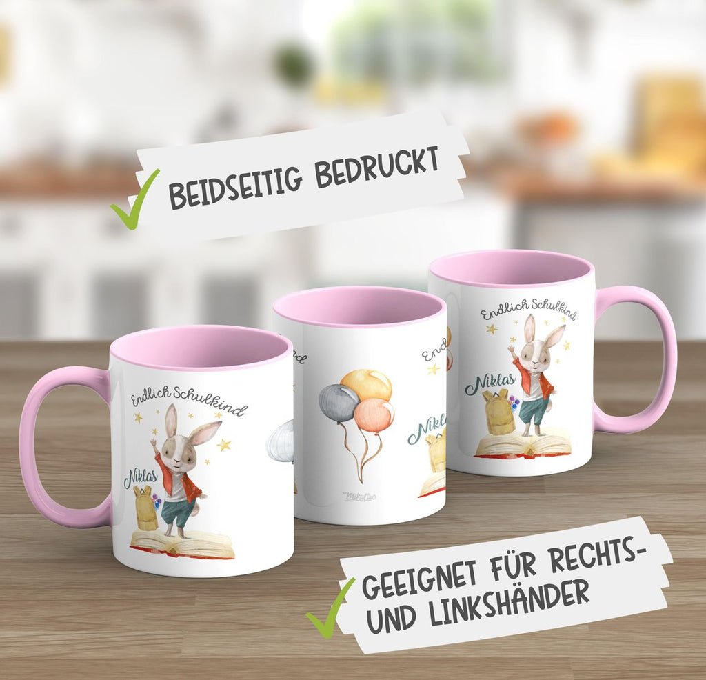 Keramik Tasse Schulkind Lachender Hase mit Wunschname - von Mikalino