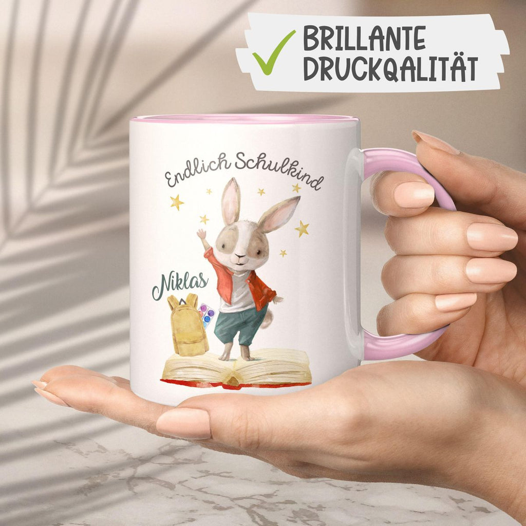 Keramik Tasse Schulkind Lachender Hase mit Wunschname - von Mikalino