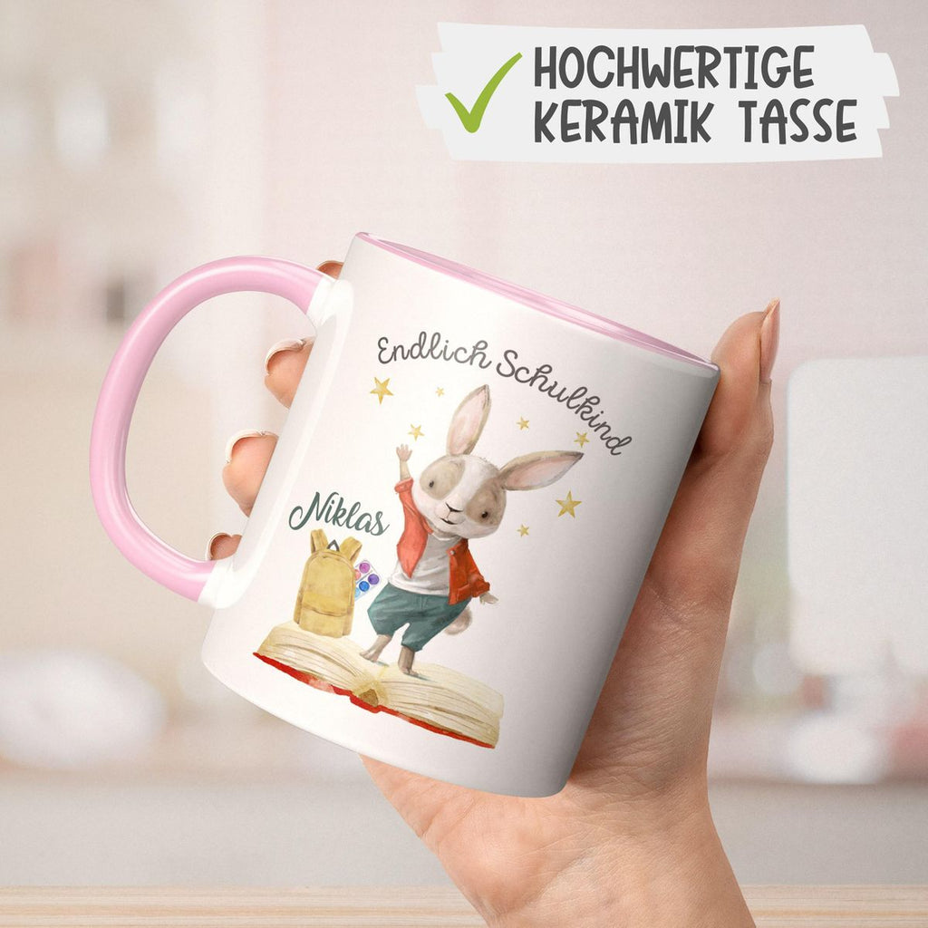 Keramik Tasse Schulkind Lachender Hase mit Wunschname - von Mikalino