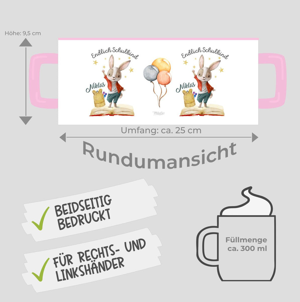 Keramik Tasse Schulkind Lachender Hase mit Wunschname - von Mikalino