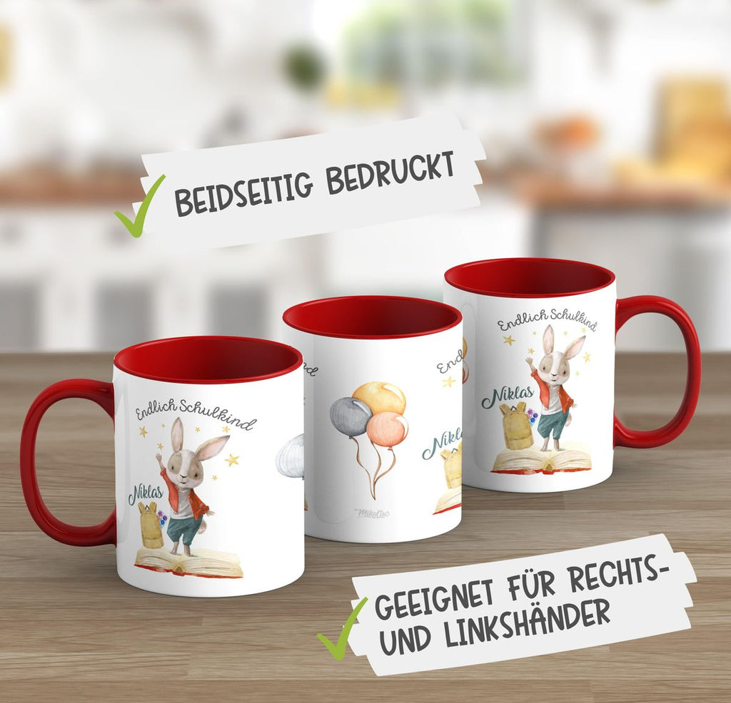 Keramik Tasse Schulkind Lachender Hase mit Wunschname - von Mikalino