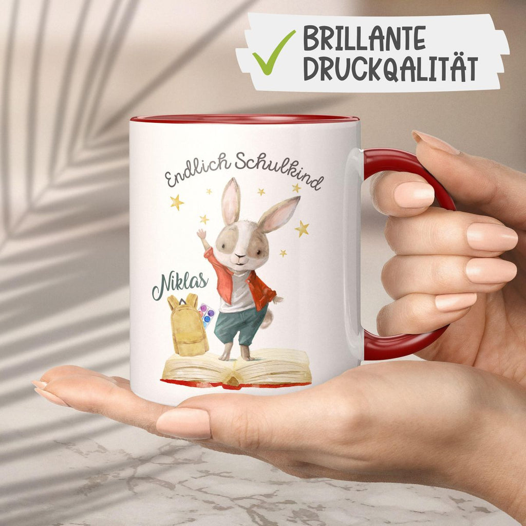 Keramik Tasse Schulkind Lachender Hase mit Wunschname - von Mikalino